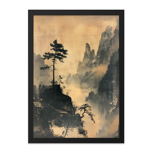 Oriental Mountain Wall Art, East Asian Landscape Print, Foggy Mountain Scene, Serene Nature Wall Decor, Zen Art, Calming Home Decor - Tawshia