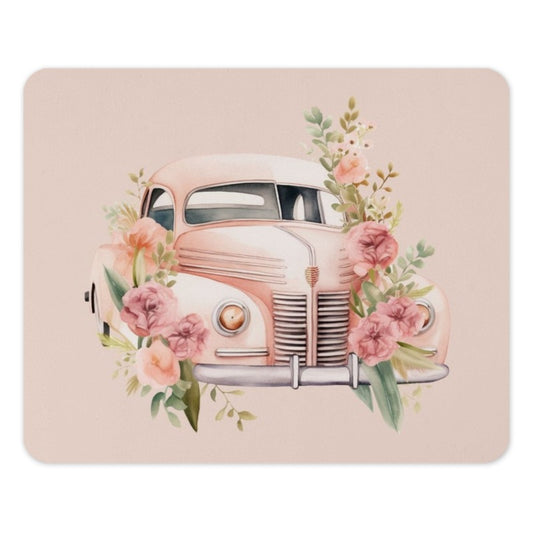 Floral Car Mouse Pad, Vintage Auto, Pink Truck, Flower Arrangement, Watercolor Art, Desk Decor, Office Gift, Car Lover Gift - Tawshia