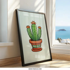 Blooming Cactus Wall Art, Potted Cactus Decor, Desert Plant Art, Southwest Wall Decor, Modern Cactus Print, Home Decor Wall Art - Tawshia