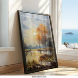 Golden Autumn Landscape Wall Art, Impressionist Painting, Fall Decor, Nature Scene, River Sunrise, Home Decor, Wall Decor, Framed Art - Tawshia