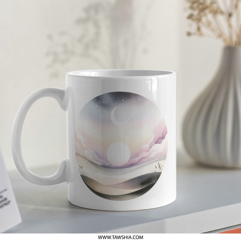 Watercolor Moon Mug, Celestial Landscape, Dreamy Sky Coffee Cup, Night Sky Art, Aesthetic Mug, Gift for Dreamers, Unique Coffee Mugs - Tawshia