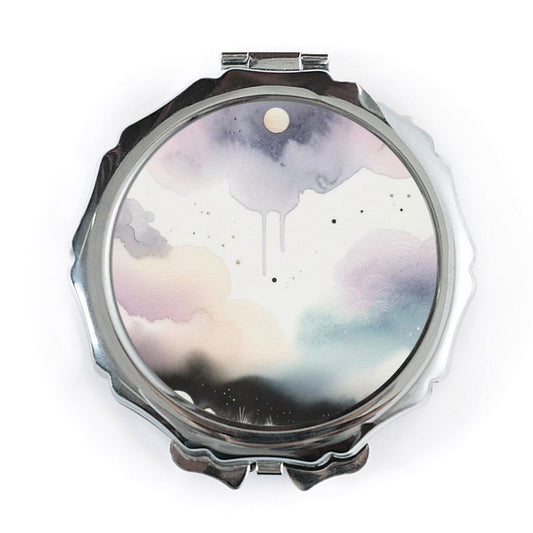 Watercolor Clouds Pocket Mirror, Pastel Sky Mirror, Travel Makeup Mirror, Celestial Cloudscape Compact, Aesthetic Gift for Her - Tawshia