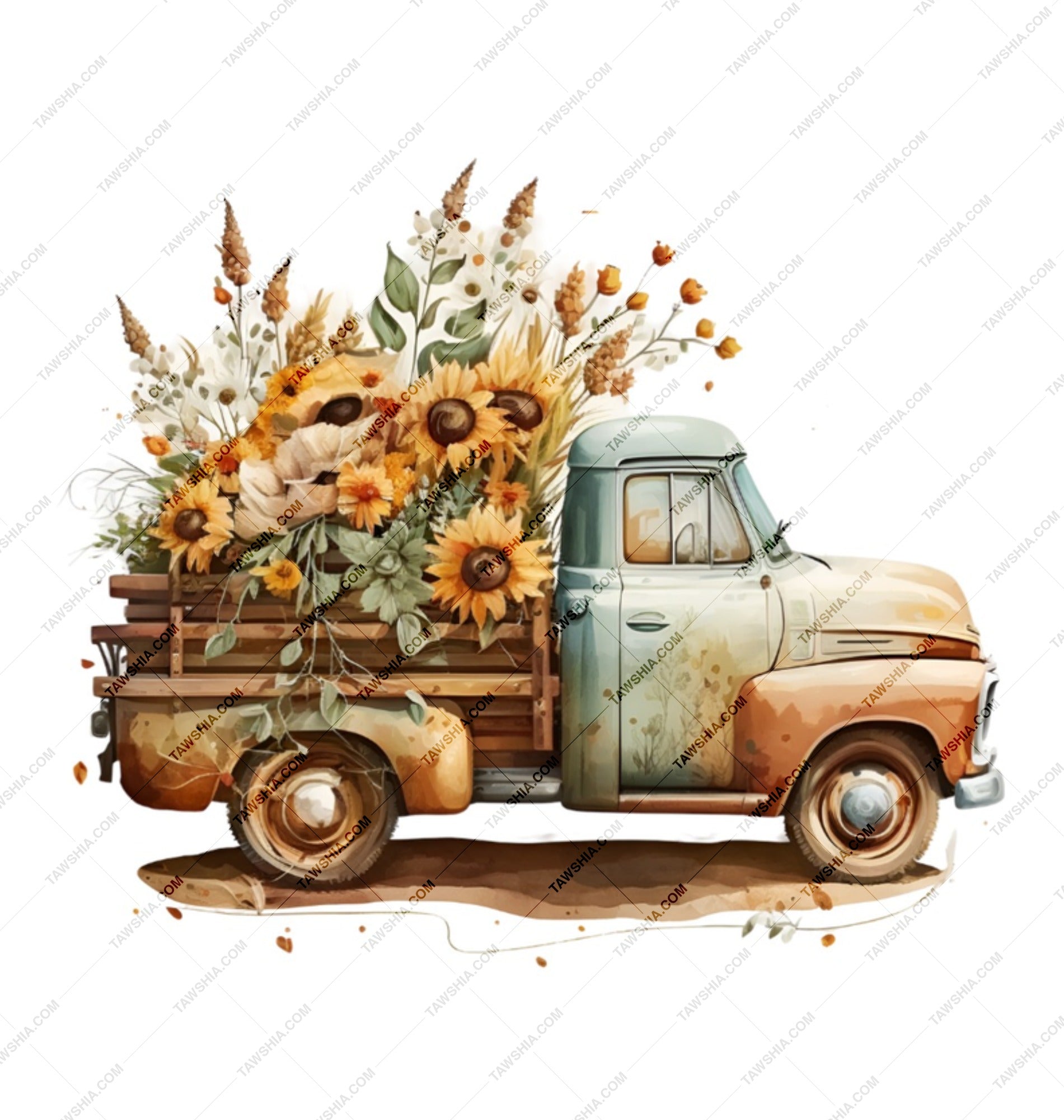 Floral Truck Mug, Sunflower Mug, Vintage Truck Mug, Fall Mug, Autumn Mug, Farmhouse Mug, Flower Mug, Gift for Her, Coffee Mug (138) - Tawshia
