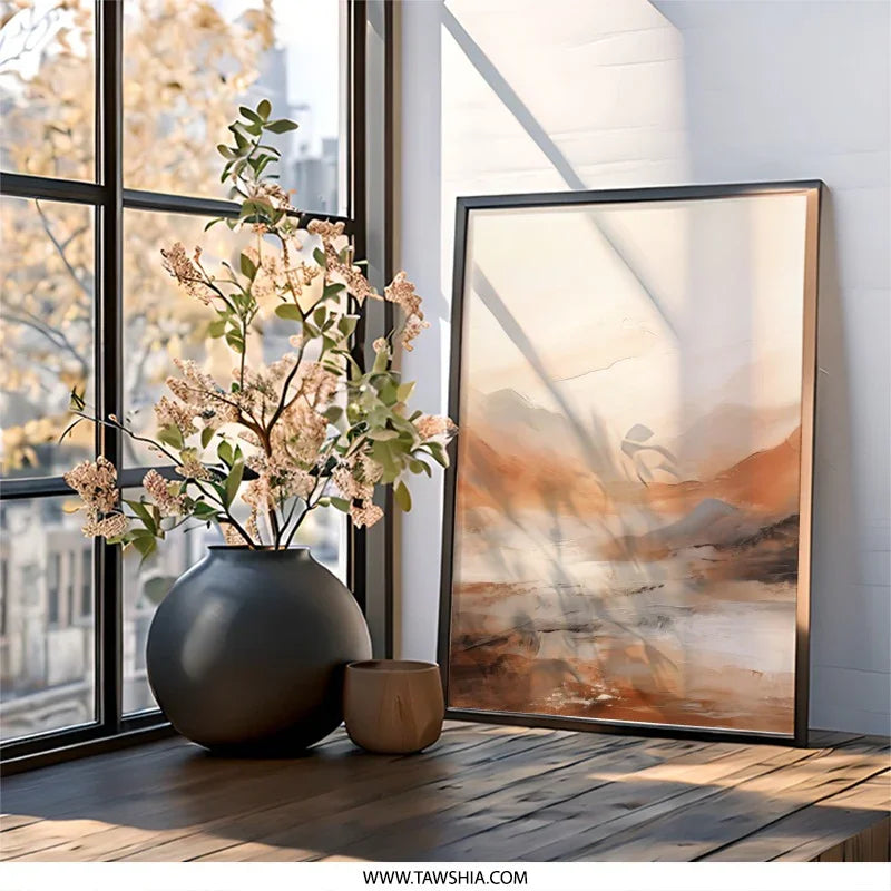 Abstract Mountain Wall Art, Earth Tone Landscape Painting, Modern Minimalist Print, Neutral Home Decor, Printable Art, Living Room Art - Tawshia