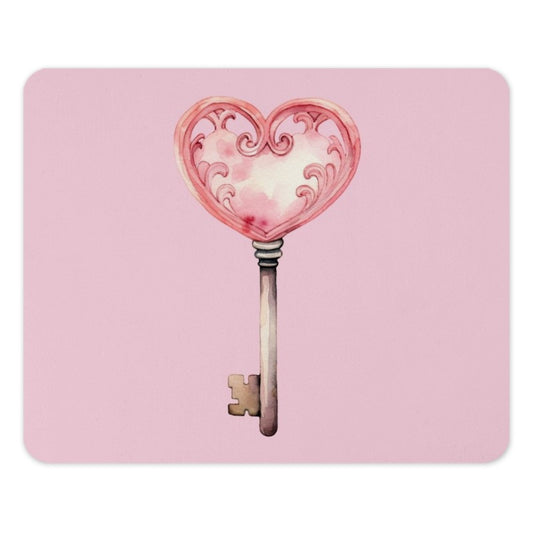 Heart Key Mouse Pad, Pink Watercolor Key, Cute Desk Accessory, Unique Computer Mat, Gift for Her, Valentines Day Gift - Tawshia