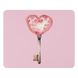 Heart Key Mouse Pad, Pink Watercolor Key, Cute Desk Accessory, Unique Computer Mat, Gift for Her, Valentines Day Gift - Tawshia