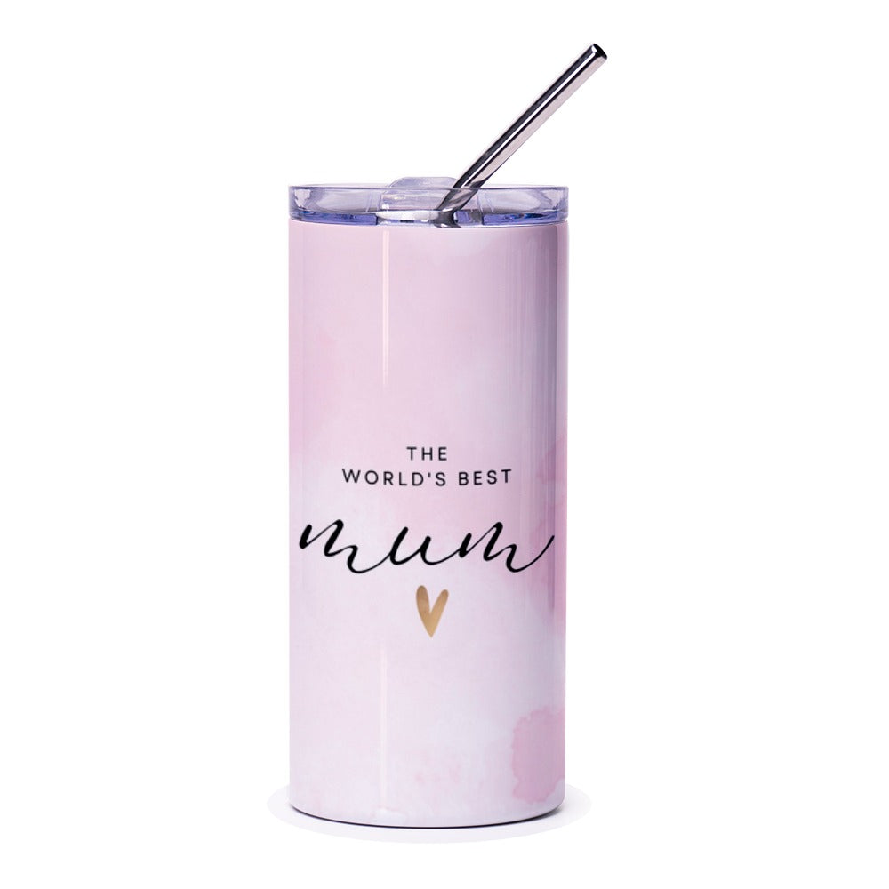Worlds Best Mum Tumbler, Mothers Day Gift, Best Mom Ever, Birthday Gift for Mum, Pink Tumbler with Straw, Mom Appreciation Gift Idea - Tawshia