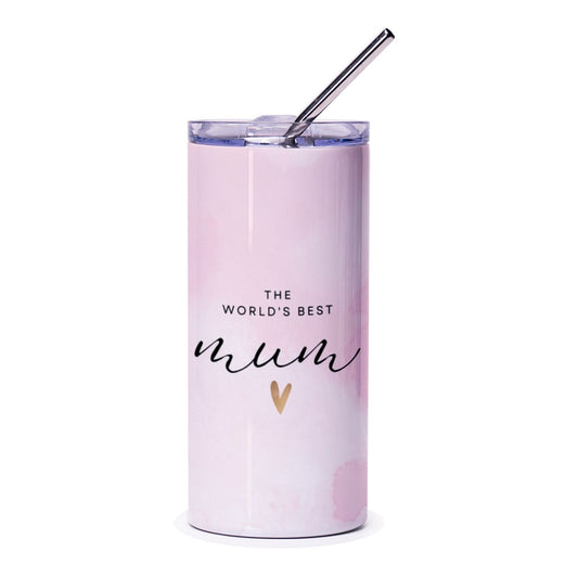 Worlds Best Mum Tumbler, Mothers Day Gift, Best Mom Ever, Birthday Gift for Mum, Pink Tumbler with Straw, Mom Appreciation Gift Idea - Tawshia