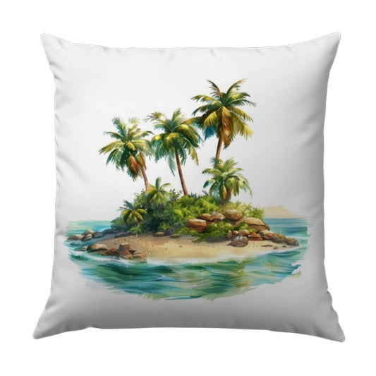 Tropical Island Pillow, Palm Tree Scene Throw Pillow, Beach Coastal Decor Pillow, Vacation Vibes Accent Pillow, Island Getaway Cushion - Tawshia