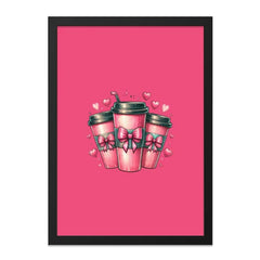Pink Coffee Wall Art, Cute Coffee Print, Coffee Lover Decor, Kawaii Decor, Coffee Cups with Bows, Pink Wall Decor, Trendy Wall Decor - Tawshia