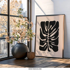 Monstera Wall Art, Minimalist Botanical Print, Black and Beige Decor, Tropical Leaf Poster, Modern Home Wall Decor, Nature Inspired Art - Tawshia