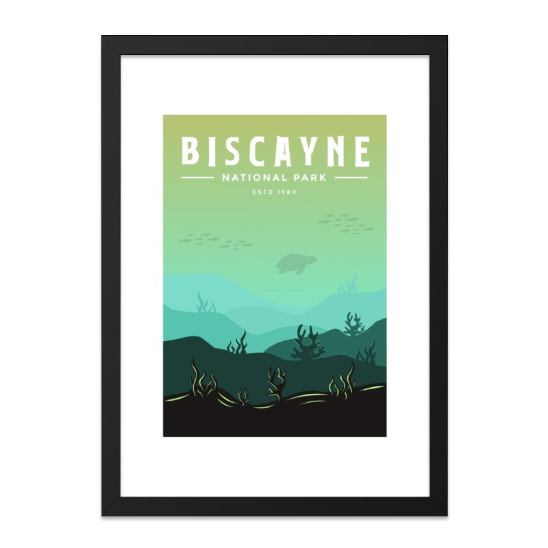 Biscayne National Park Wall Art, Minimalist Travel Poster, Florida Decor, Sea Turtle Print, Coastal Home Decor, Adventure Wall Art - Tawshia