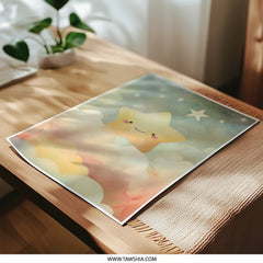Smiling Star Photographic Print, Nursery Decor, Kids Room Art, Baby Shower Gift, Celestial Art, Dreamy Print, Stars and Clouds, Cute Art - Tawshia