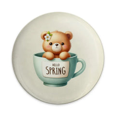 Cute Bear Pinback, Spring in a Cup Badge, Flower Pin, Button Pin, Kawaii Pin, Animal Pin, Gift Ideas, Adorable Spring Accessory - Tawshia