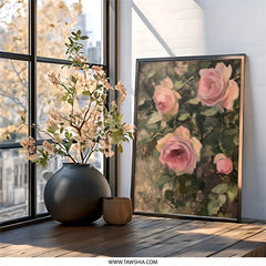 Pink Roses Wall Art, Floral Print, Botanical Wall Decor, Flower Painting, Elegant Home Decor, Romantic Gift, Anniversary Gift - Tawshia
