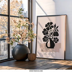 Floral Wall Art, Minimalist Flower Print, Black and Beige Poster, Modern Home Decor, Abstract Floral Art - Tawshia