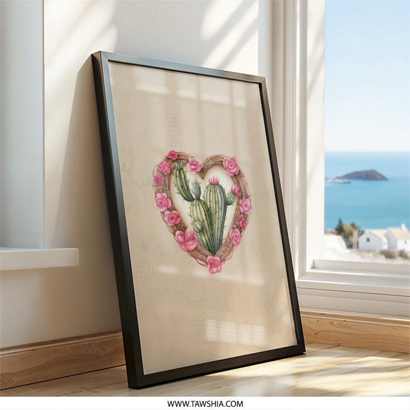 Cactus Wall Art, Heart of Roses, Desert Decor, Southwest Art, Floral Cactus Print, Botanical Wall Decor, Succulent Wall Art - Tawshia