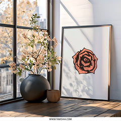 Rose Wall Art Print, Floral Wall Decor, Minimalist Flower Art, Botanical Illustration, Contemporary Home Decor - Tawshia