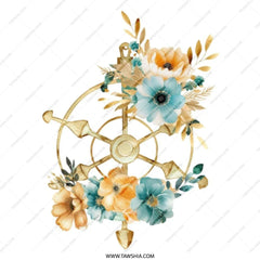 Floral Ship Wheel Tote Bag, Nautical Flower Print Tote Bag, Boho Beach Bag, Coastal Style Handbag, Gift For Sailor, Aesthetic Tote Bags - Tawshia