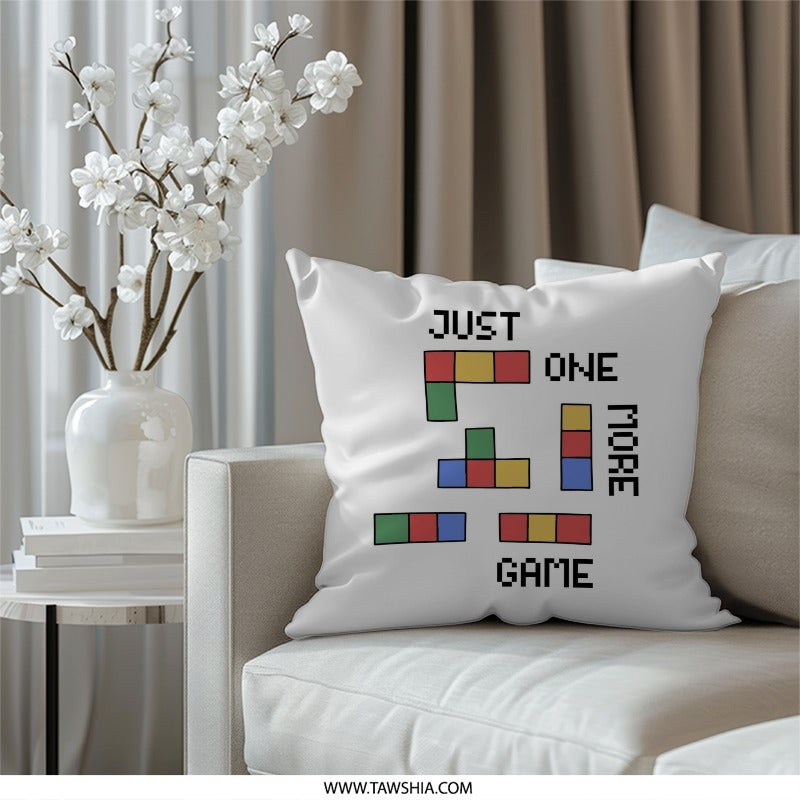 Just One More Game Pillow, Tetris Inspired Pillow, Video Game Lover Pillow, Gamer Gift Idea, Colorful Pixel Art Throw Pillow - Tawshia