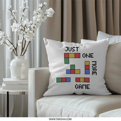 Just One More Game Pillow, Tetris Inspired Pillow, Video Game Lover Pillow, Gamer Gift Idea, Colorful Pixel Art Throw Pillow - Tawshia