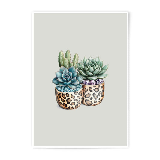 Succulent Photographic Prints, Leopard Print Planter, Desert Cactus, Boho Wall Art, Trendy Home Decor, Minimalist Plant Art - Tawshia
