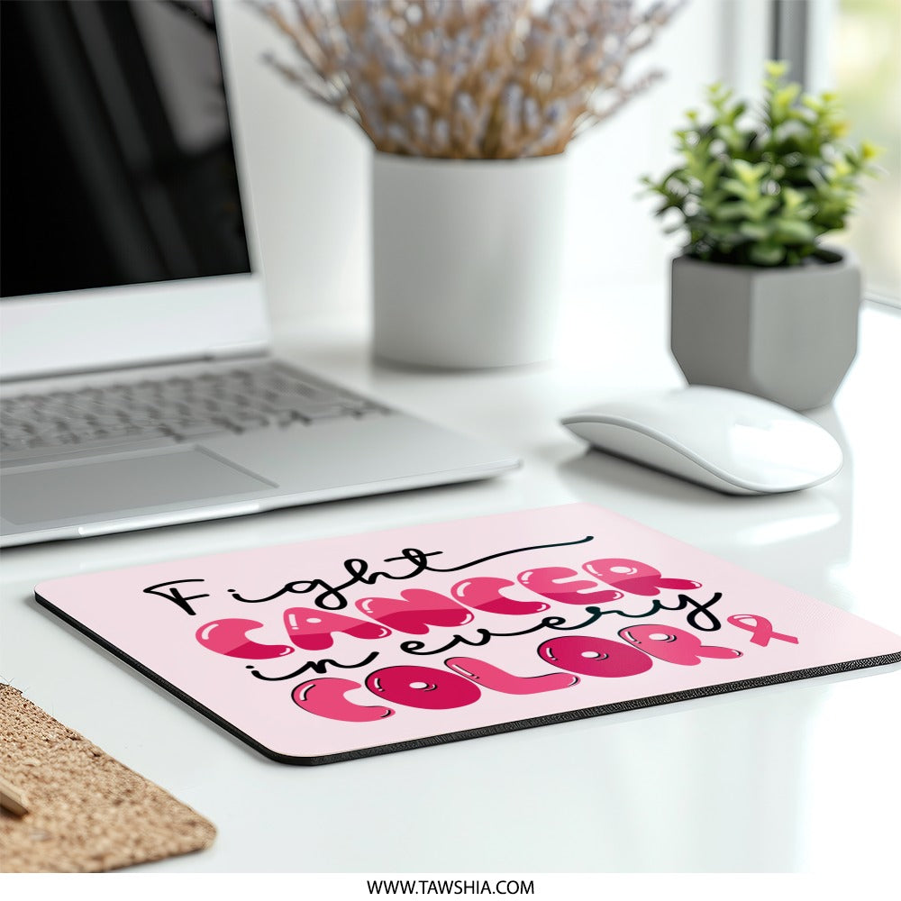 Cancer Awareness Mouse Pad, Fight Cancer Design, Pink Ribbon Gift, Motivational Office Decor, Breast Cancer Support - Tawshia