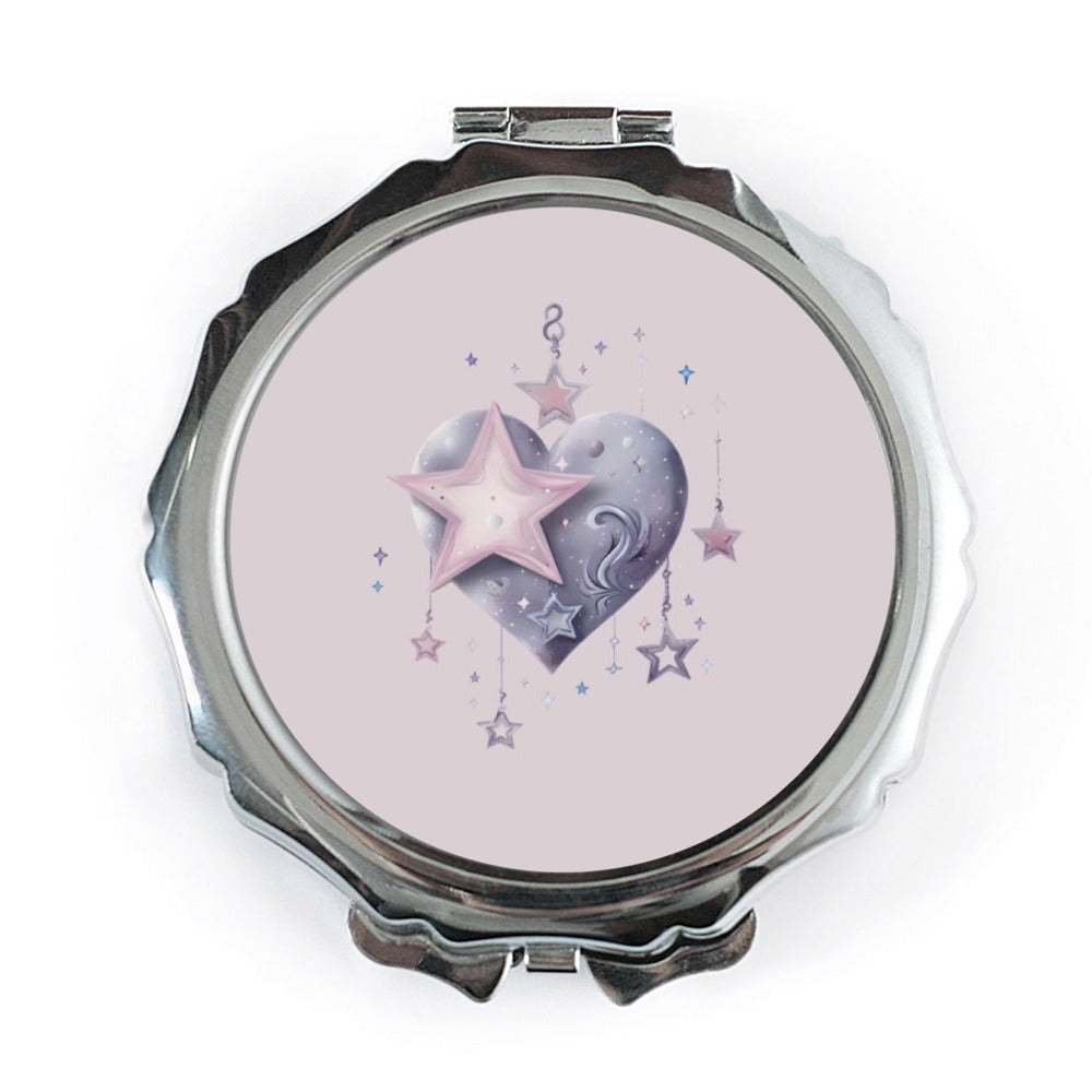 Starry Heart Pocket Mirror, Celestial Heart Mirror, Cute Pocket Mirror, Dreamy Star Design Compact Mirror, Gift for Her, Space Lover Gift - Tawshia