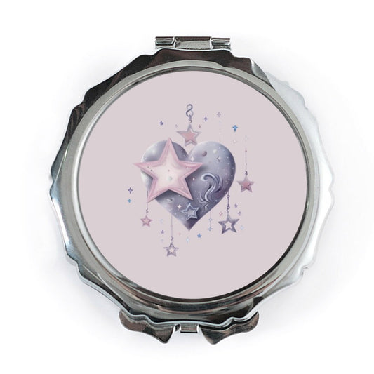 Starry Heart Pocket Mirror, Celestial Heart Mirror, Cute Pocket Mirror, Dreamy Star Design Compact Mirror, Gift for Her, Space Lover Gift - Tawshia