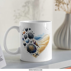 Seashell Heart Mug, Ocean Beach Mug, Coastal Decor, Beach Lover Gift, Seashell Art, Ocean Mug, Heart Mug, Watercolor Seashell, Mug - Tawshia