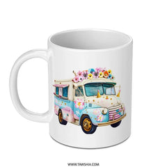 Floral Ice Cream Truck Mug, Cute Mug, Fun Coffee Mug, Gift Mug, Drinkware, Unique Mug Design, Floral Mug, Summer Mug - Tawshia