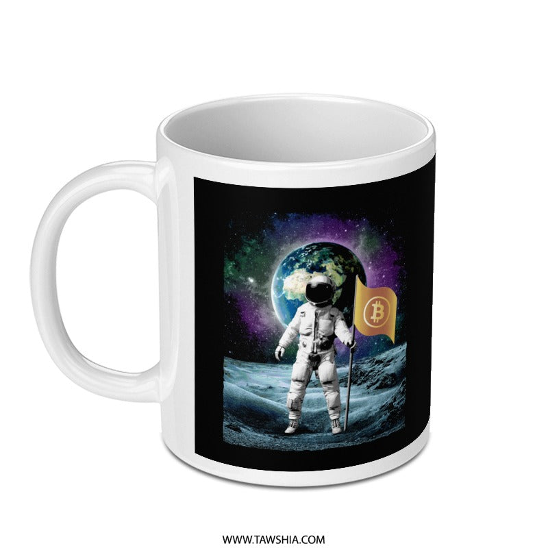 Astronaut on Moon with Bitcoin Flag Print Mug product