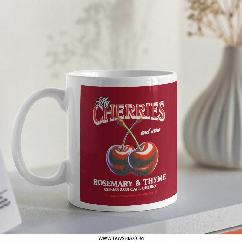 My Cherries and Wine Theme White Coffee Mug product
