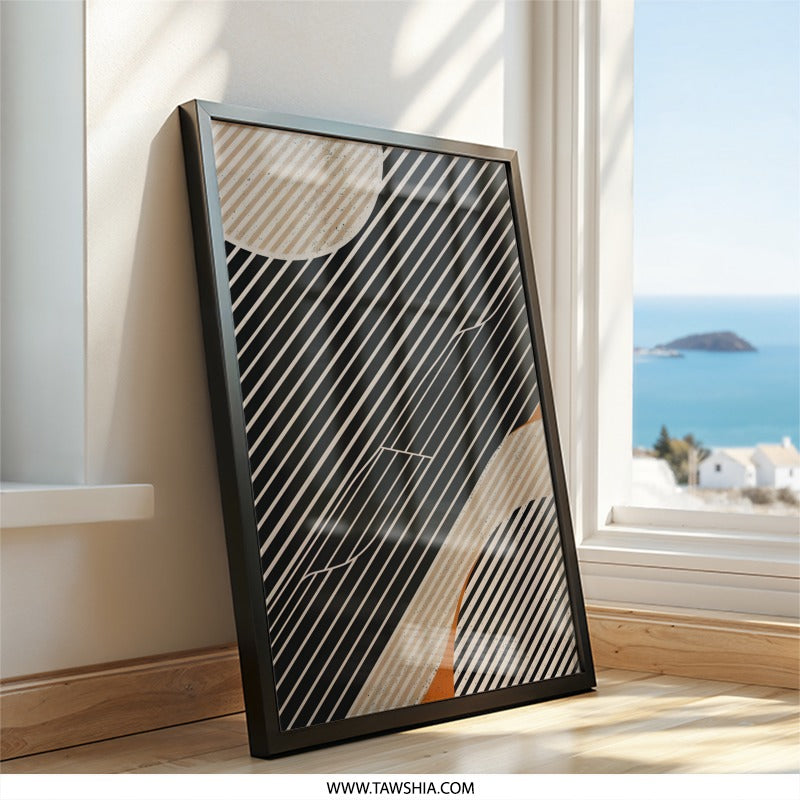 Modern Abstract Wall Art, Geometric Print, Diagonal Lines Art, Beige and Black Decor, Contemporary Wall Decor, Living Room Art - Tawshia