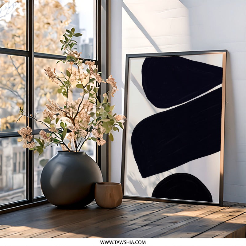 Minimalist Abstract Art, Dark Blue Shapes Wall Decor, Modern Geometric Print, Contemporary Art Poster, Home Office Wall Art - Tawshia