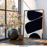 Minimalist Abstract Art, Dark Blue Shapes Wall Decor, Modern Geometric Print, Contemporary Art Poster, Home Office Wall Art - Tawshia