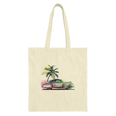 Vintage Car Tote, Palm Tree Graphic, Retro Auto, Beach Vibes, Classic Car Art Tote Bag, Summer Tote Bag, Travel Tote, Unique Tote Bag - Tawshia