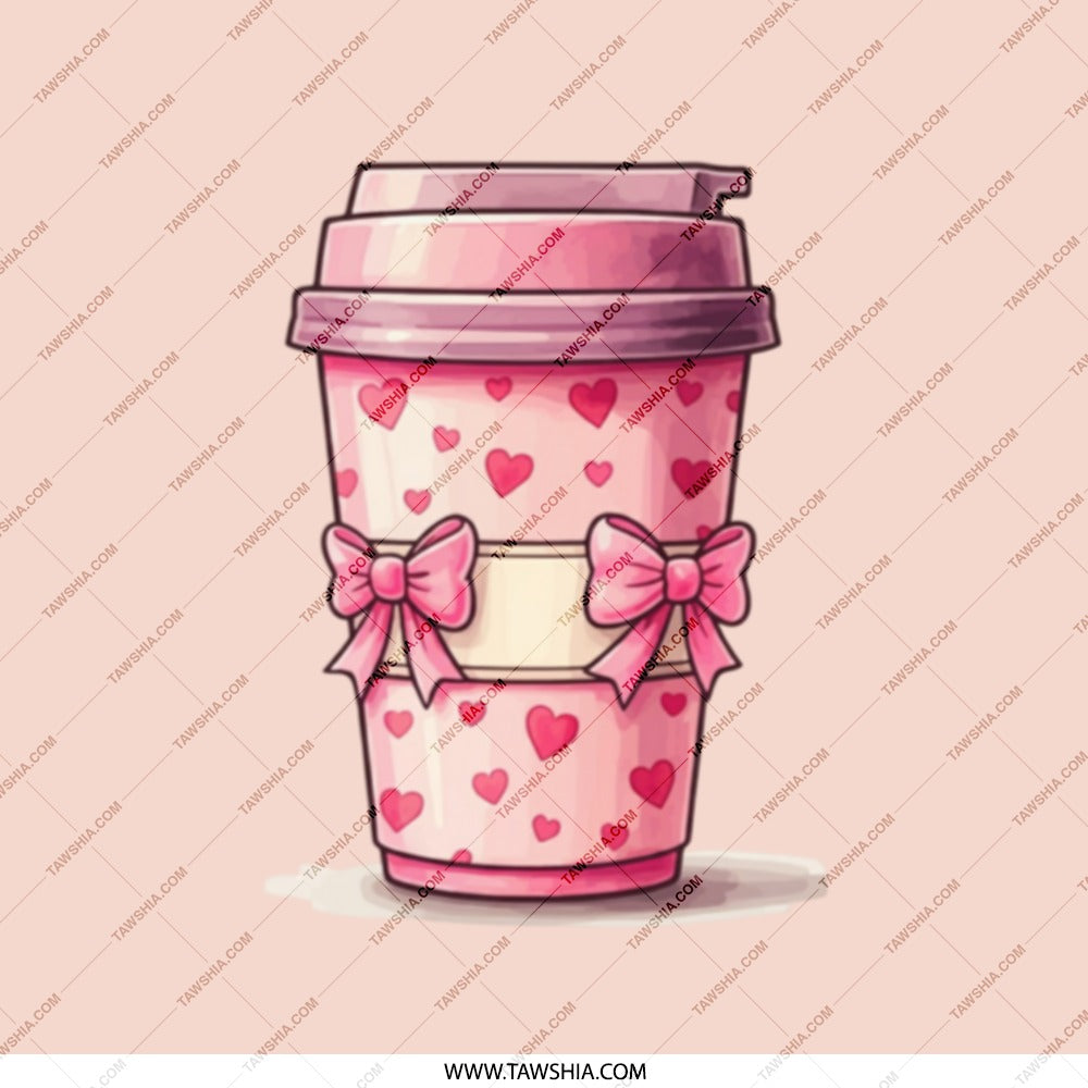 Pink Hearts Coffee Pocket Mirror, Cute Bows Design, Kawaii Style Mirror, Unique Travel Mirror, Aesthetic Purse Mirror, Gift for Her - Tawshia
