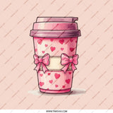 Pink Hearts Coffee Pocket Mirror, Cute Bows Design, Kawaii Style Mirror, Unique Travel Mirror, Aesthetic Purse Mirror, Gift for Her - Tawshia