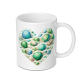 Seashells Heart Mug, Beach Lover Gift, Ocean Theme Mug, Coastal Decor, Sea Shell Art Coffee Mug, Beach House Gift, Nautical Mug - Tawshia