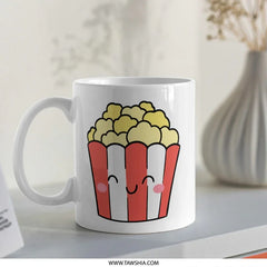 Cute Popcorn Mug, Movie Night Mug, Kawaii Mug, Food Lover Gift, Fun Mug, Gift for Her, Gift for Him, Snack Mug, Cozy Mug, Kitchen Decor - Tawshia