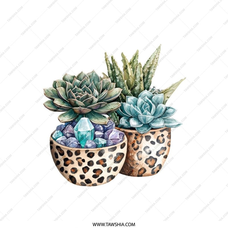Succulent Pillow, Leopard Print, Crystal Decor, Botanical Pillow, Cactus Pillow, Modern Home Decor, Throw Pillow, Accent Pillow - Tawshia
