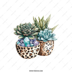 Succulent Pillow, Leopard Print, Crystal Decor, Botanical Pillow, Cactus Pillow, Modern Home Decor, Throw Pillow, Accent Pillow - Tawshia