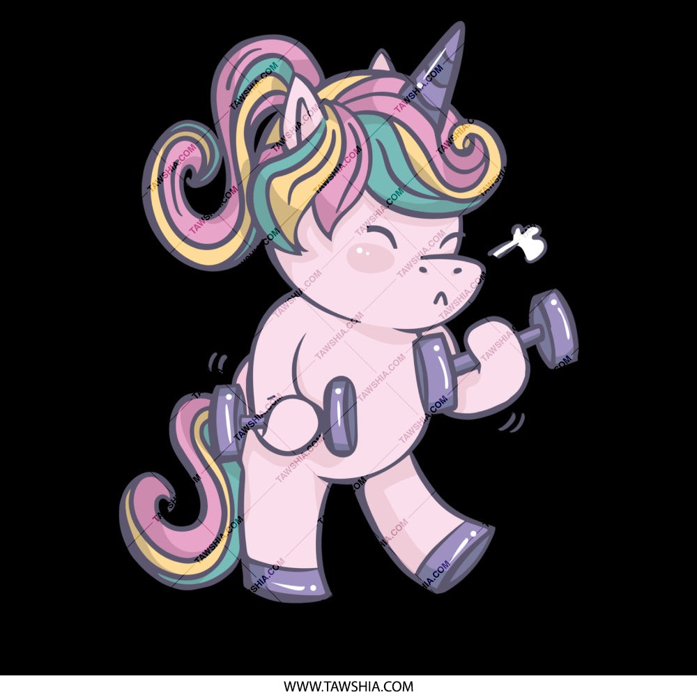 Strong Unicorn Cartoon Design on a Black product type