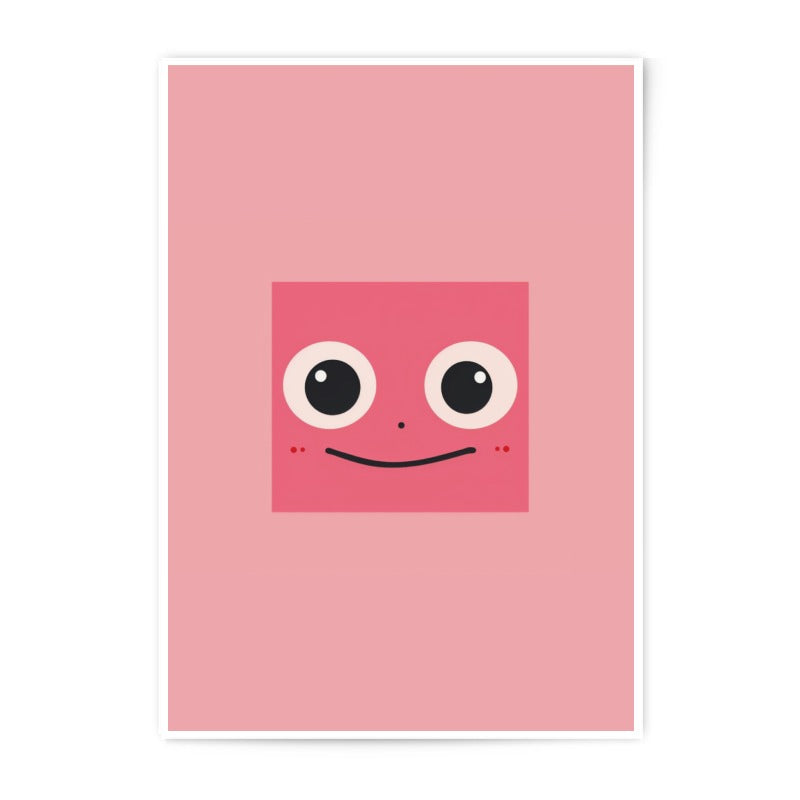 Pink Square Face Photographic Print, Cartoon Art, Kids Room Decor, Nursery Wall Art, Cute Illustration, Minimalist Art - Tawshia