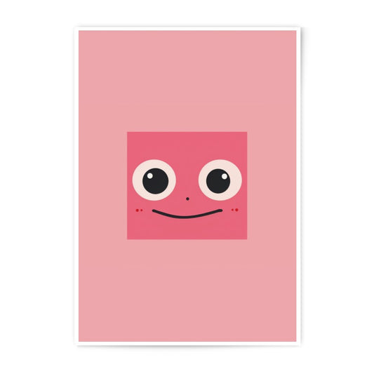 Pink Square Face Photographic Print, Cartoon Art, Kids Room Decor, Nursery Wall Art, Cute Illustration, Minimalist Art - Tawshia
