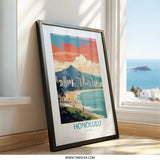 Honolulu Hawaii Wall Art, Beach Cityscape Print, Tropical Island Decor, Modern Travel Poster, Vacation Home Gift, Hawaii Artwork - Tawshia