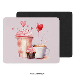 Valentines Mouse Pad, Cupcake Mousepad, Coffee Mouse Pad, Hearts, Cute Desk Accessories, Office Decor, Gaming Mousepad, Sweet Gift - Tawshia