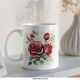 Floral Rose Mug, Watercolor Roses Coffee Cup, Botanical Mug Gift, Elegant Tea Mug, Flower Mug for Her, Unique Mug Design - Tawshia
