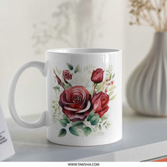 Floral Rose Mug, Watercolor Roses Coffee Cup, Botanical Mug Gift, Elegant Tea Mug, Flower Mug for Her, Unique Mug Design - Tawshia